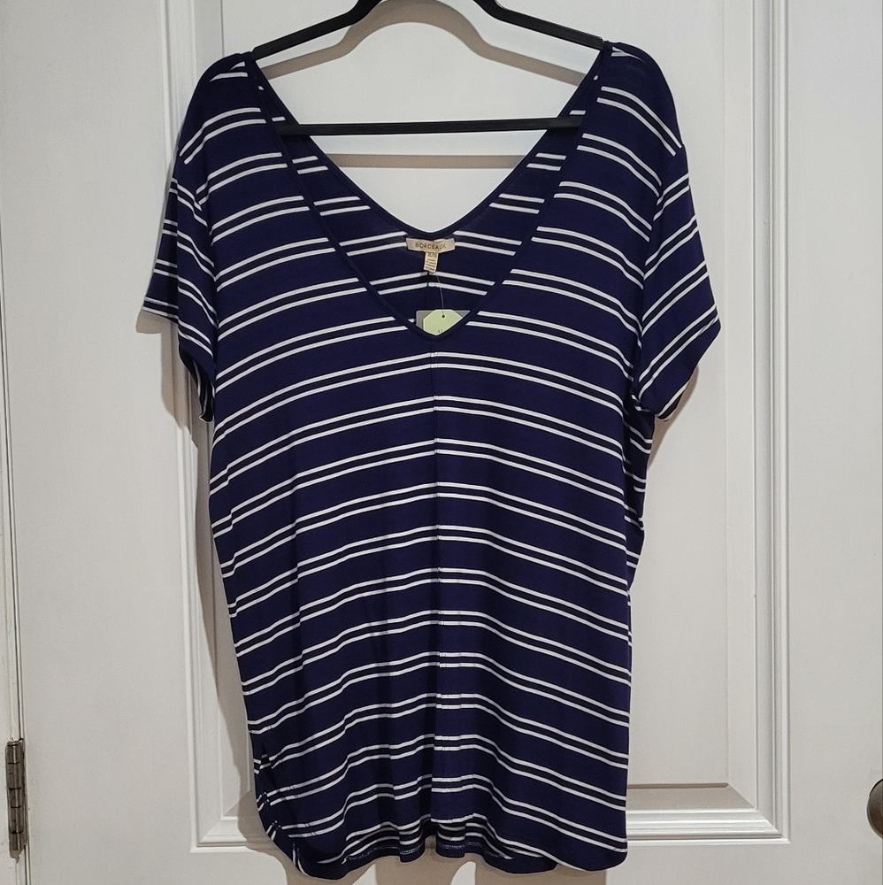 Bordeaux Navy and White Striped Top